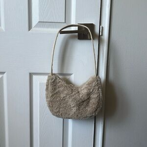 Cotton On Soft Plush Shoulder Bag; Khaki/Beige